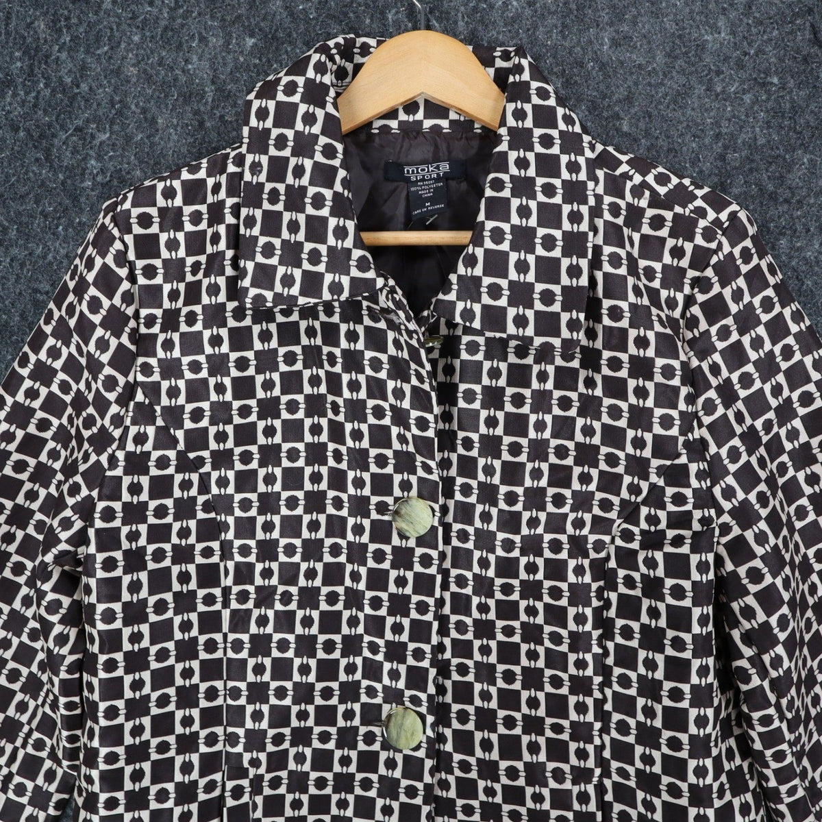 Moka Sport Geometric Box Check Coat Womens Size M Brown Beige Button Up Jacket - take2supply