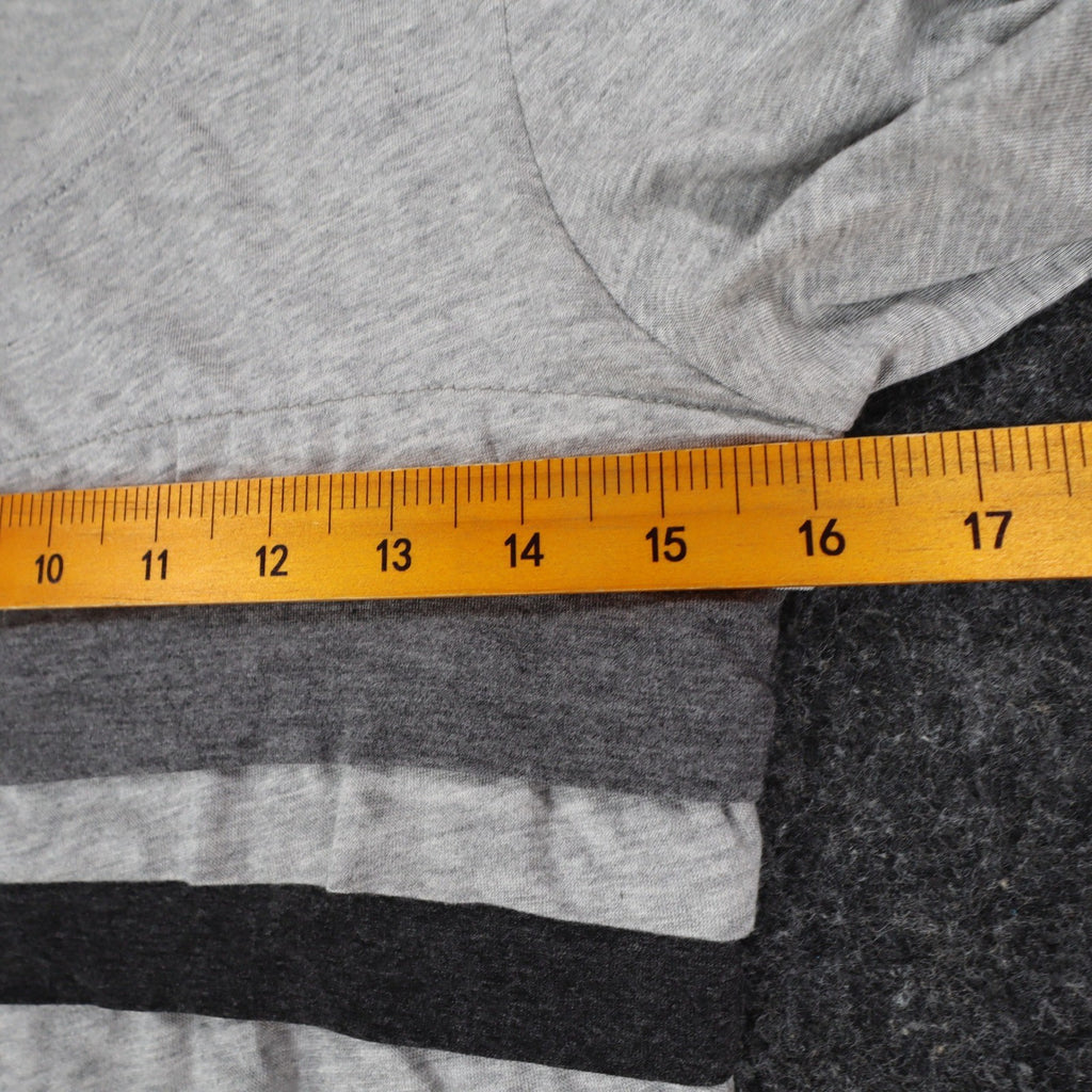 Democracy Top Womens Small Gray Striped Ruffle Front Long Sleeve Rayon Stretch - take2supply