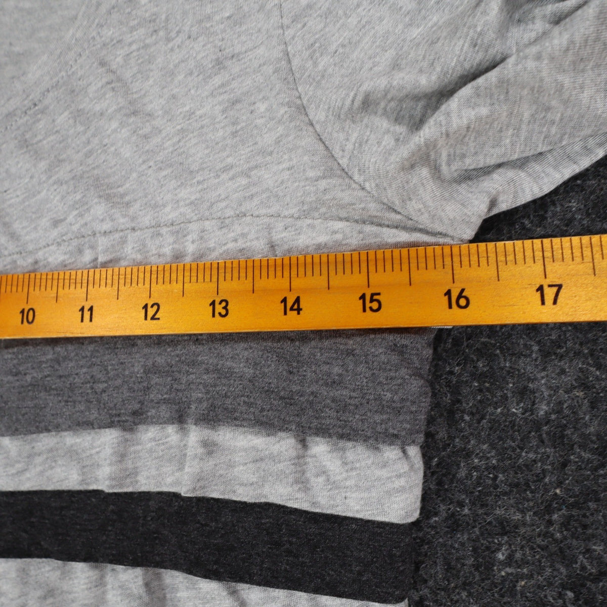 Democracy Top Womens Small Gray Striped Ruffle Front Long Sleeve Rayon Stretch - take2supply