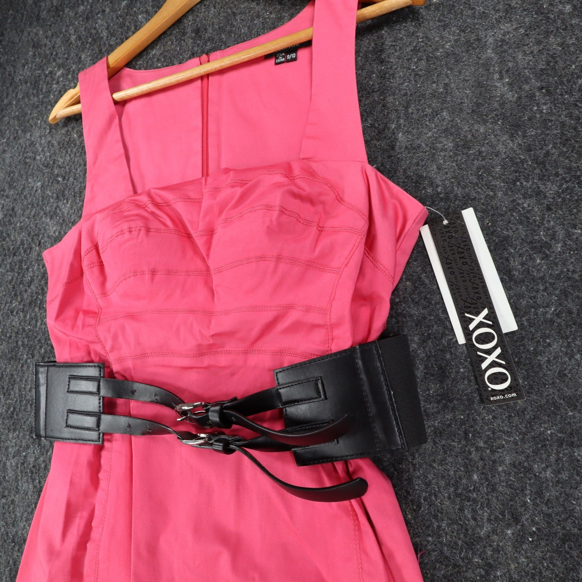 XOXO Sheath Dress Womens 9/10 Pink Cotton Stretch Belted Block Party 5897CBN5 - take2supply
