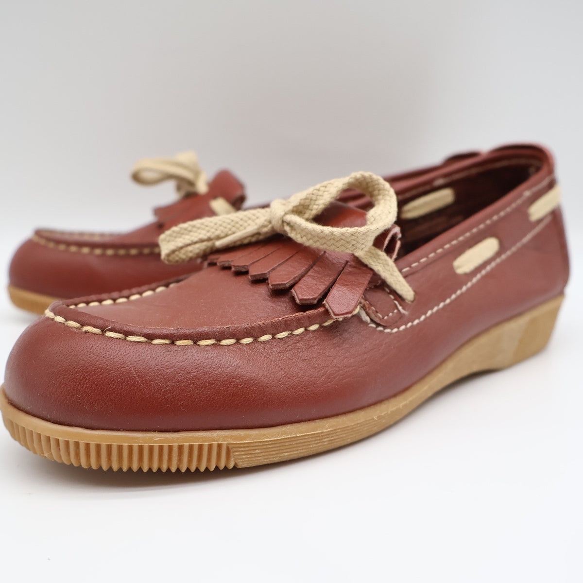 Dashers Kiltie Loafers Kids Size 3 C Vintage Burgundy Leather Shoes Deadstock - take2supply