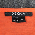 XOXO Blouse Womens L Orange Rayon Crochet Lace Ruffle Cap Sleeve Smocked Top NEW - take2supply