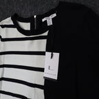 Lana Lee Sweater Womens M/L Black White Striped Colorblock Back Zip Knit Top - take2supply