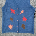 Southern Lady Vintage Sweater Vest Womens M Blue Leaf Embroidered Deadstock NWT - take2supply