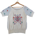 Angie Embroidered Smocked Blouse Womens Size Medium Ivory Boho Sheer Sleeve Top - take2supply