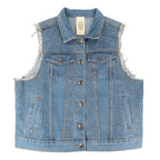 Vocal Denim Vest Womens XL Blue Cotton Studded Rhinestone Frayed Raw Edge Vest - take2supply
