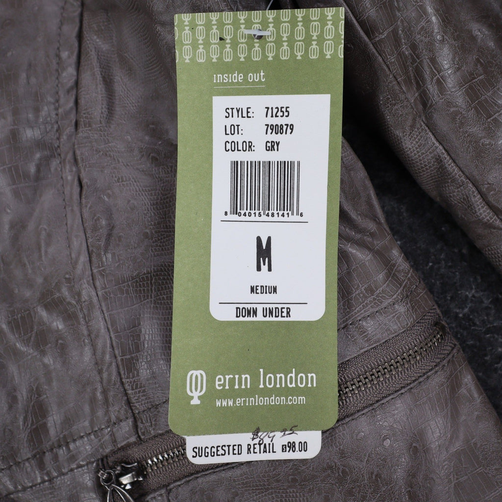 Erin London Jacket Womens Medium Gray Faux Croc Embossed Zip Front Mock Neck NEW - take2supply