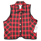 Lucia Plaid Vest Womens 14 Vintage 90s Red Tartan Gold Button Made in USA NWT - take2supply