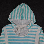 Tribal Jeans Womens S Aqua White Striped Lightweight Hooded Pullover Top NWT - take2supply