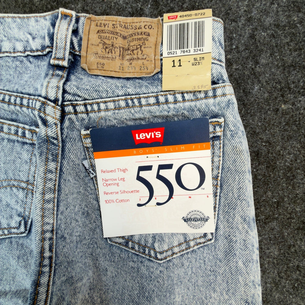Levis 550 Jeans Boys 11 Slim Vintage 90s Light Acid Wash Denim Made in USA NWT - take2supply