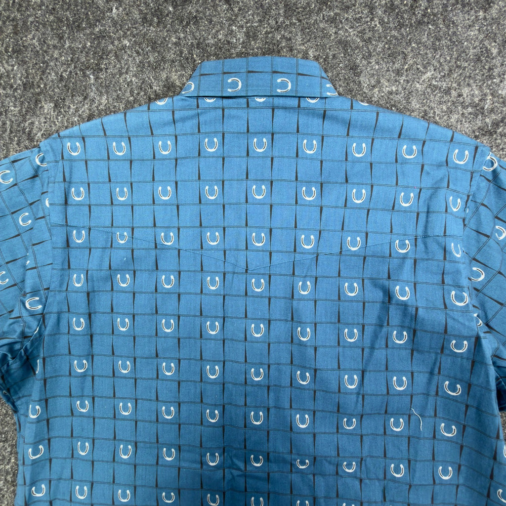 Cumberland Outfitters Y2K Western Shirt Mens L Blue Cotton Horseshoe NWT C455 - take2supply