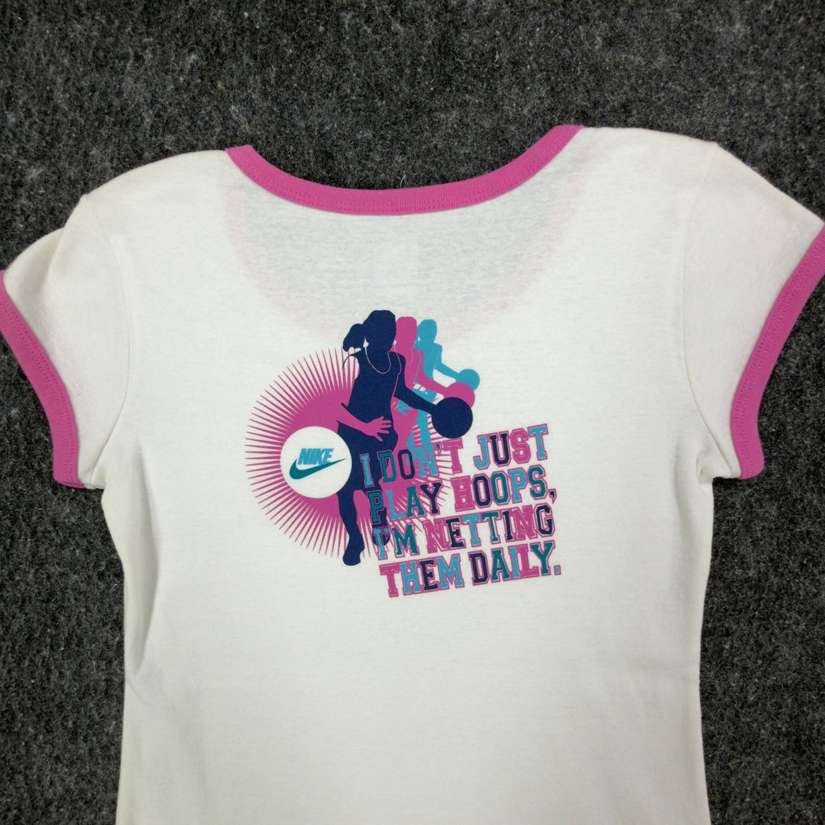Nike Y2K Ringer Tee Girls XL White Pink Basketball Team 216485 NWT - take2supply