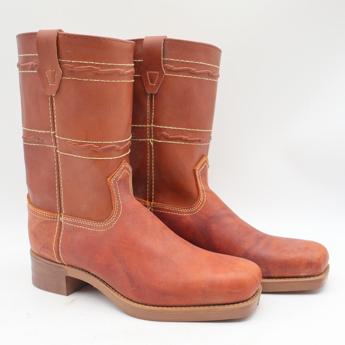 Acme Vintage Cowboy Boots Mens 5.5 D Tan Leather Western Square Toe 2418 USA - take2supply