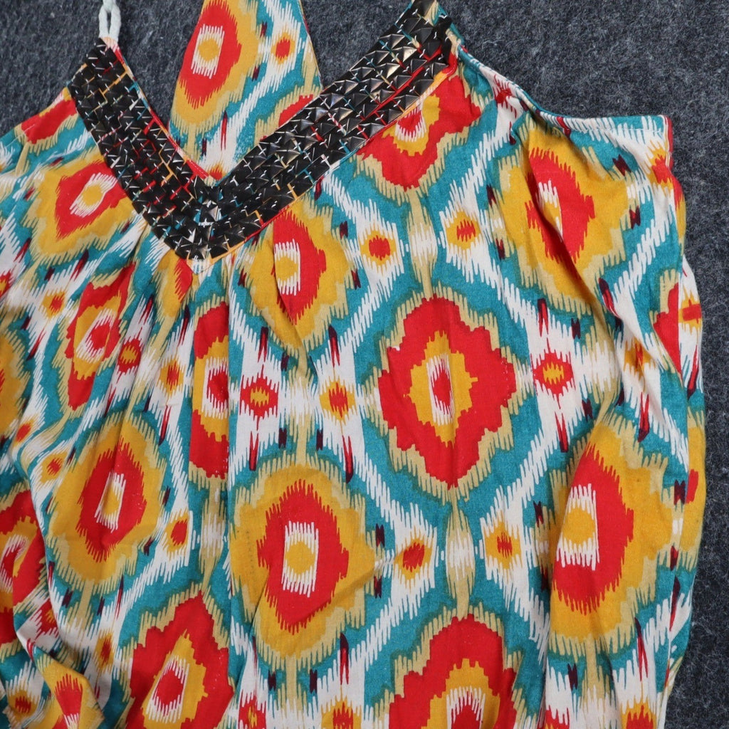 Angie Tank Top Womens Large NWT Ikat Print Studded V-Neck Cotton Racerback C754 - take2supply