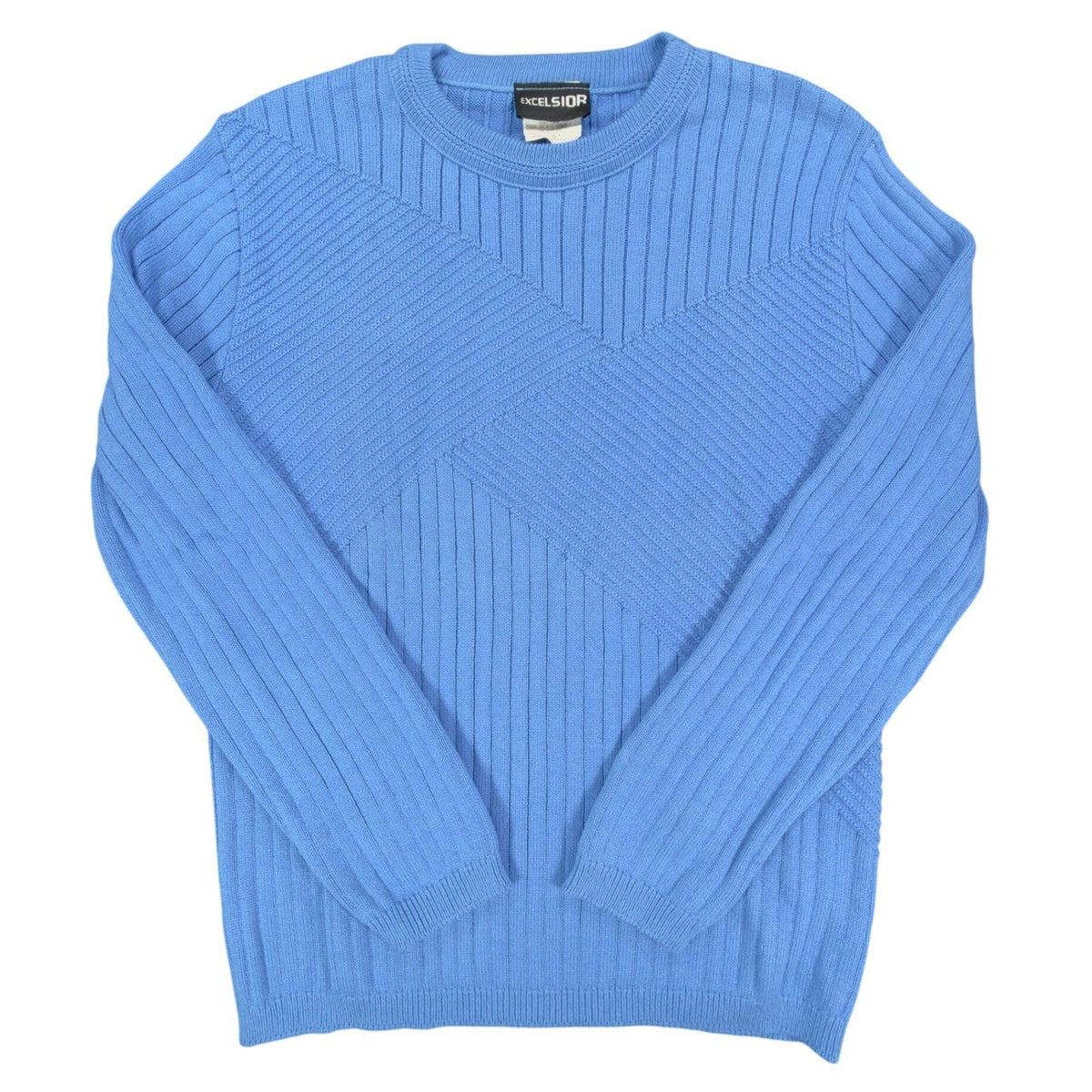 Excelsior Vintage 90s Ribbed Knit Sweater Mens Medium Blue Cotton Excellent - take2supply