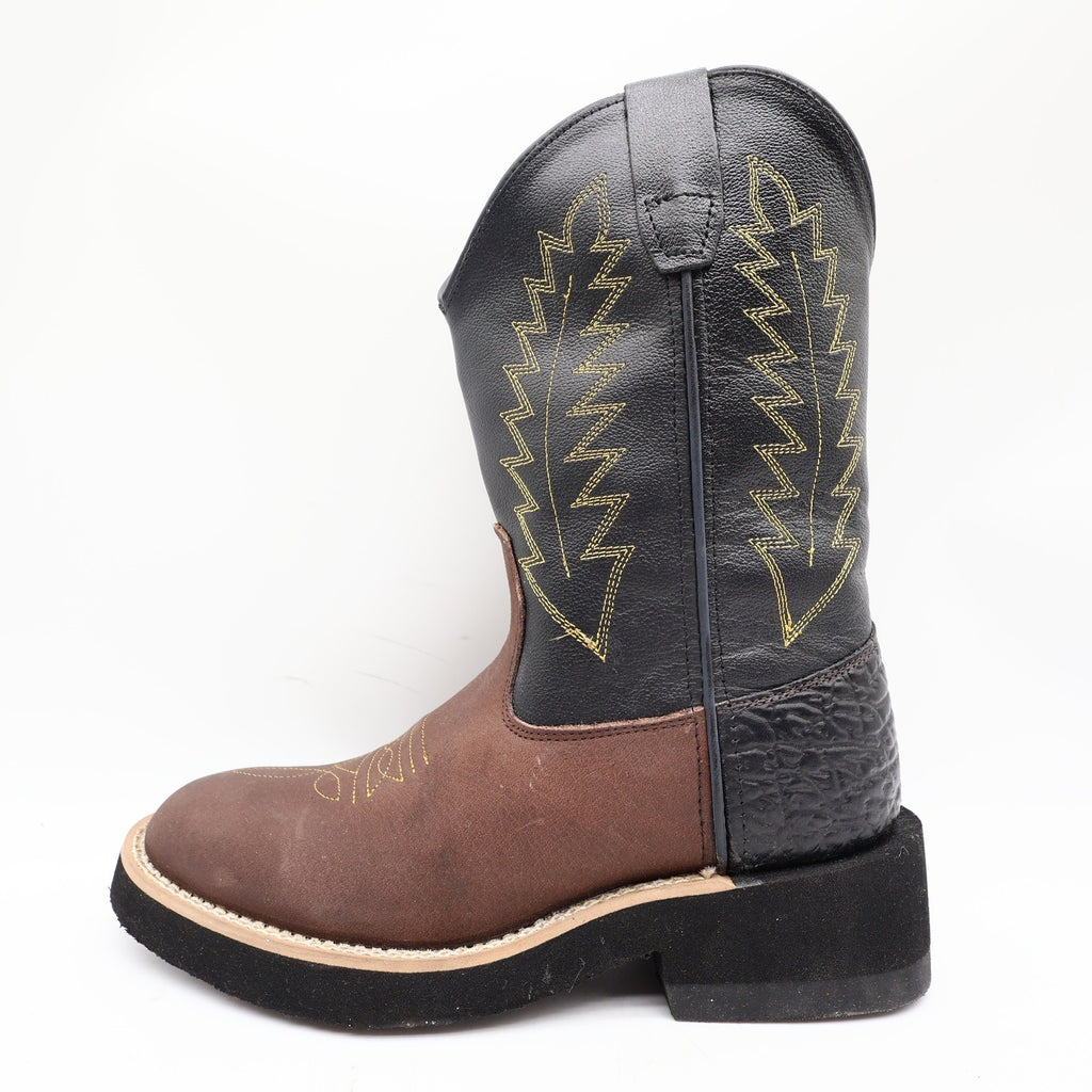 Old West 1606 Western Cowboy Boots Kids Size 1.5 Brown Black Leather NWT - take2supply
