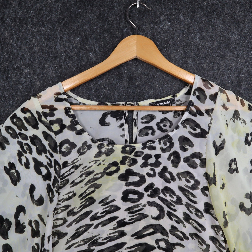 mymichelle Leopard Print Blouse Womens XL Sheer Chiffon Dolman Sleeve Top New - take2supply