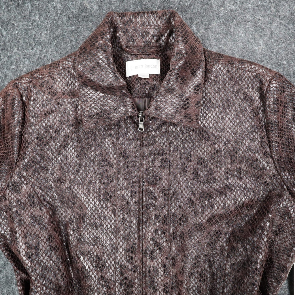 Erin London Snakeskin Print Belted Jacket Womens Size M Brown Faux Leather Zip - take2supply