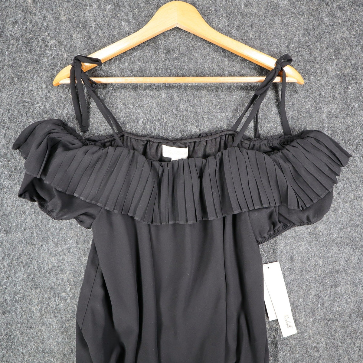 My Michelle Off Shoulder Blouse Womens Large Black Pleated Ruffle Smocked Top - take2supply
