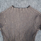 Chic Knits Lanalee Cardigan Large Y2K Taupe Striped Buckle Lettuce Edge NEW - take2supply