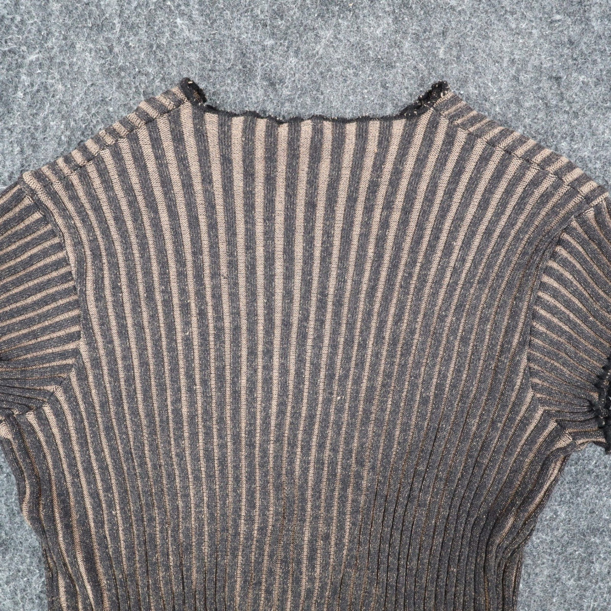 Chic Knits Lanalee Cardigan Large Y2K Taupe Striped Buckle Lettuce Edge NEW - take2supply