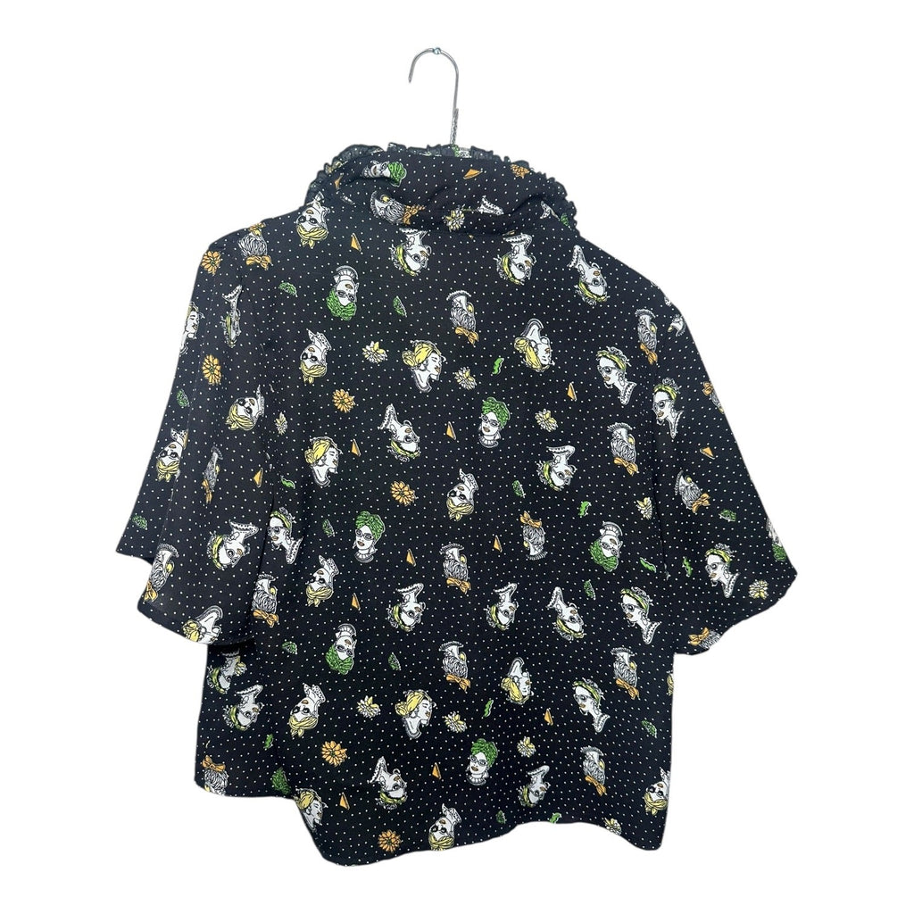 Max Women's Women's Black Artistic Face Print Ruffle Blouse Size M/12 - take2supply