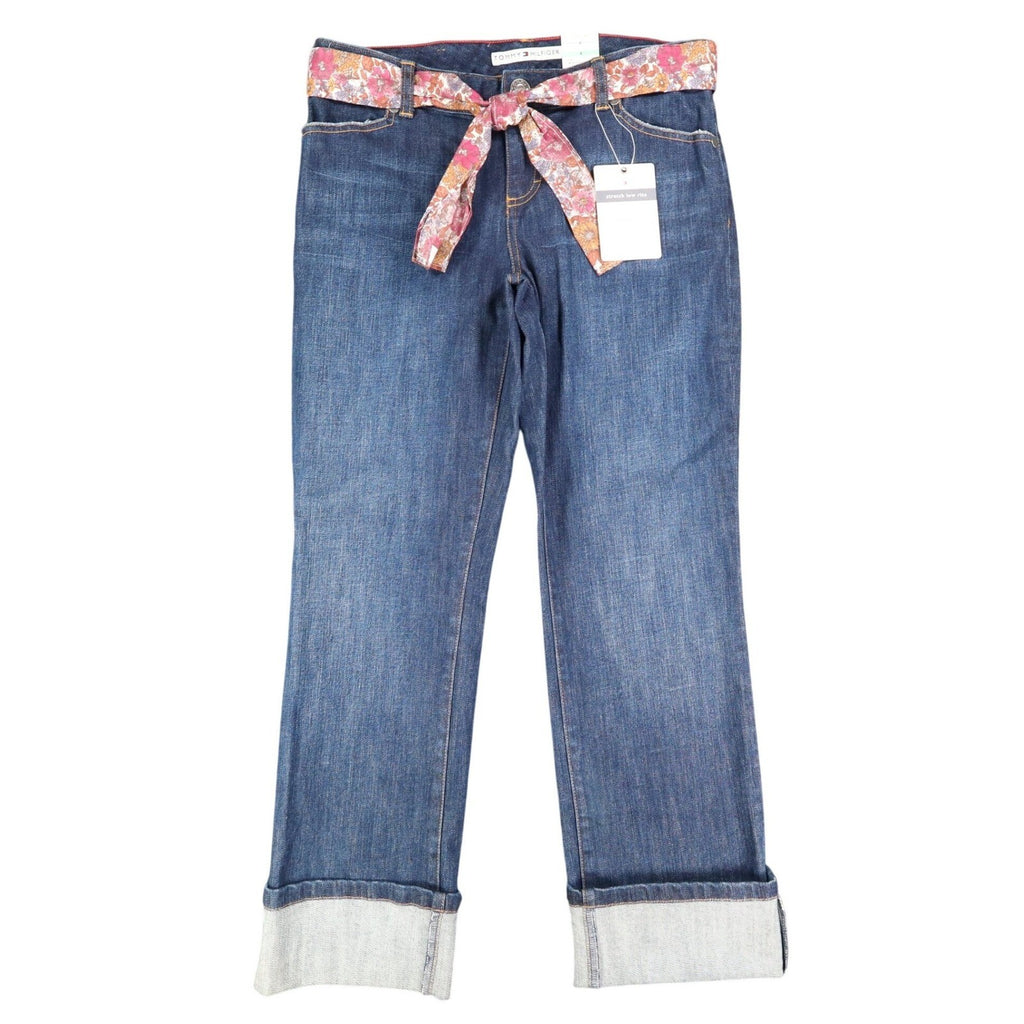 Tommy Hilfiger Jeans Womens 8 Vintage 2000s Low Rise Stretch Blue Floral Belt - take2supply