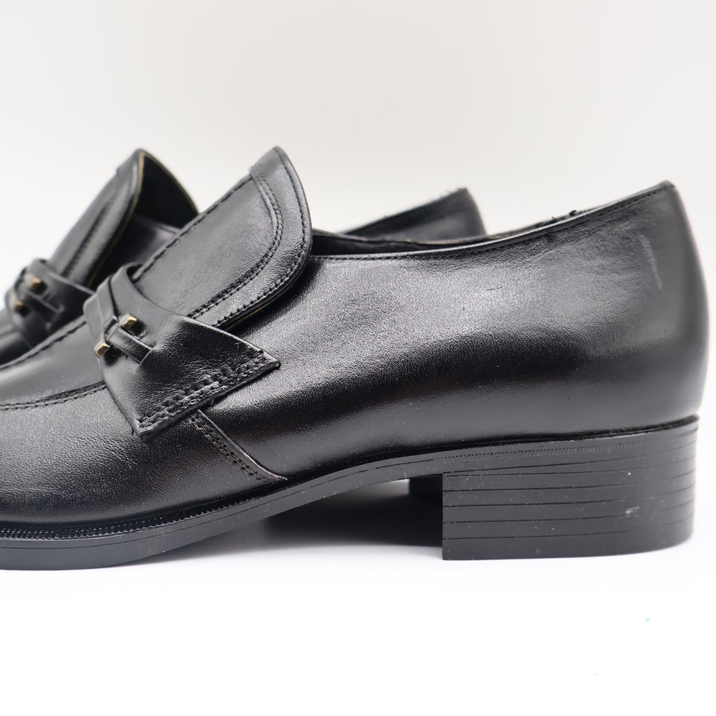 Fortune Shoes Loafers Mens 10 Vintage 70s Black Leather Square Toe Deadstock - take2supply