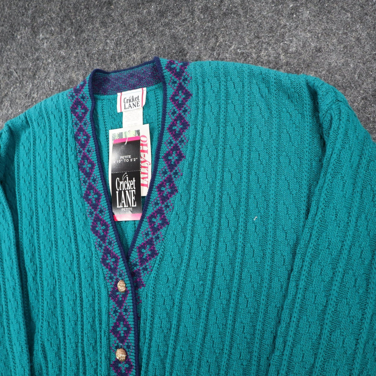 Cricket Lane Cardigan Women Medium Petite Vintage 90s Teal Acrylic Knit NWT USA - take2supply