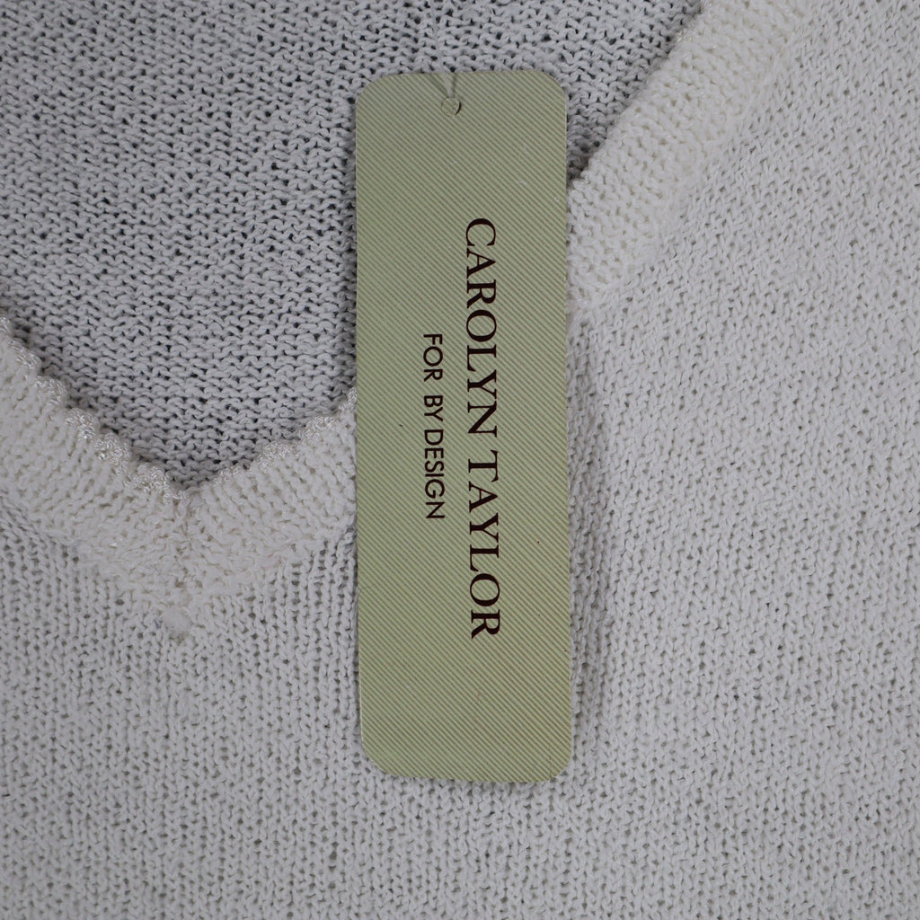 Carolyn Taylor Essentials Women Large White V-Neck Scallop Trim Knit Sweater NWT - take2supply