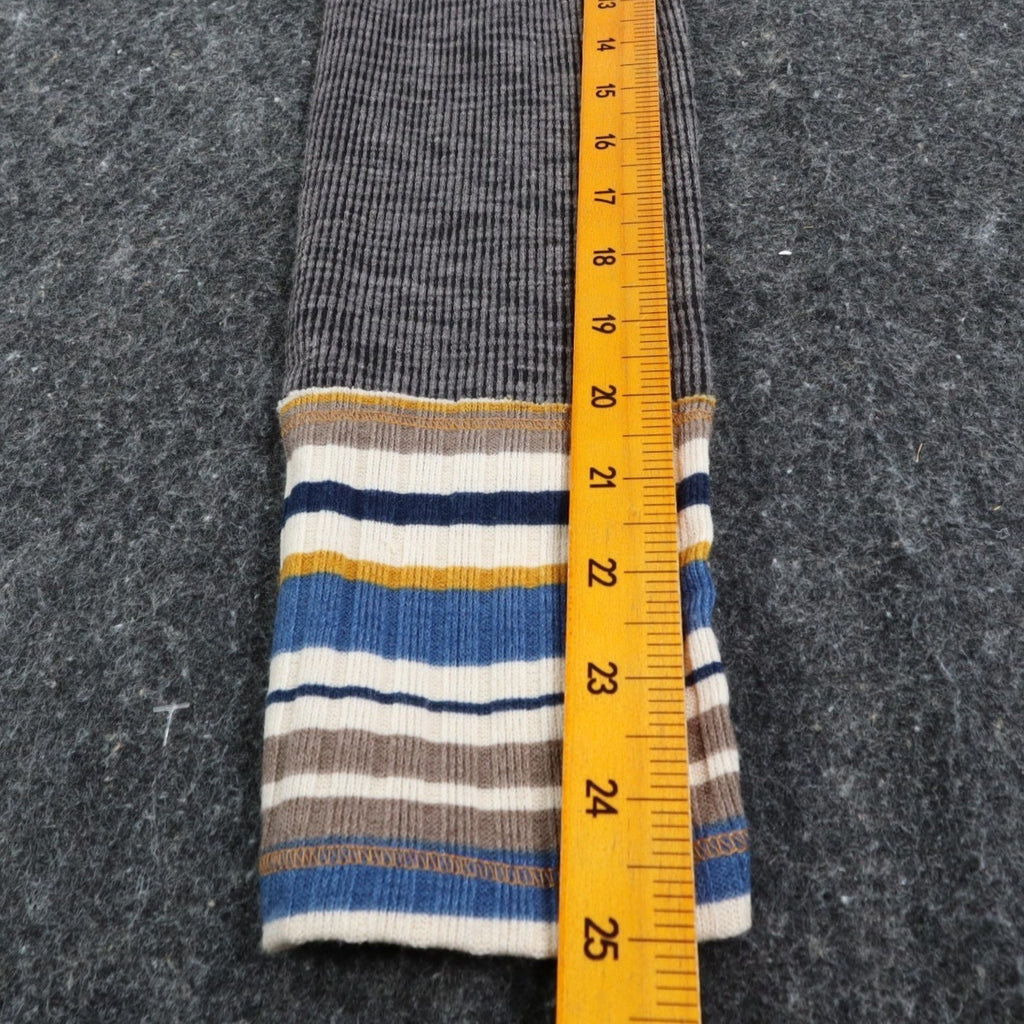 Hem & Thread Henley Top Womens Medium NWT Gray Ribbed Knit Striped Cuff L4753 - take2supply