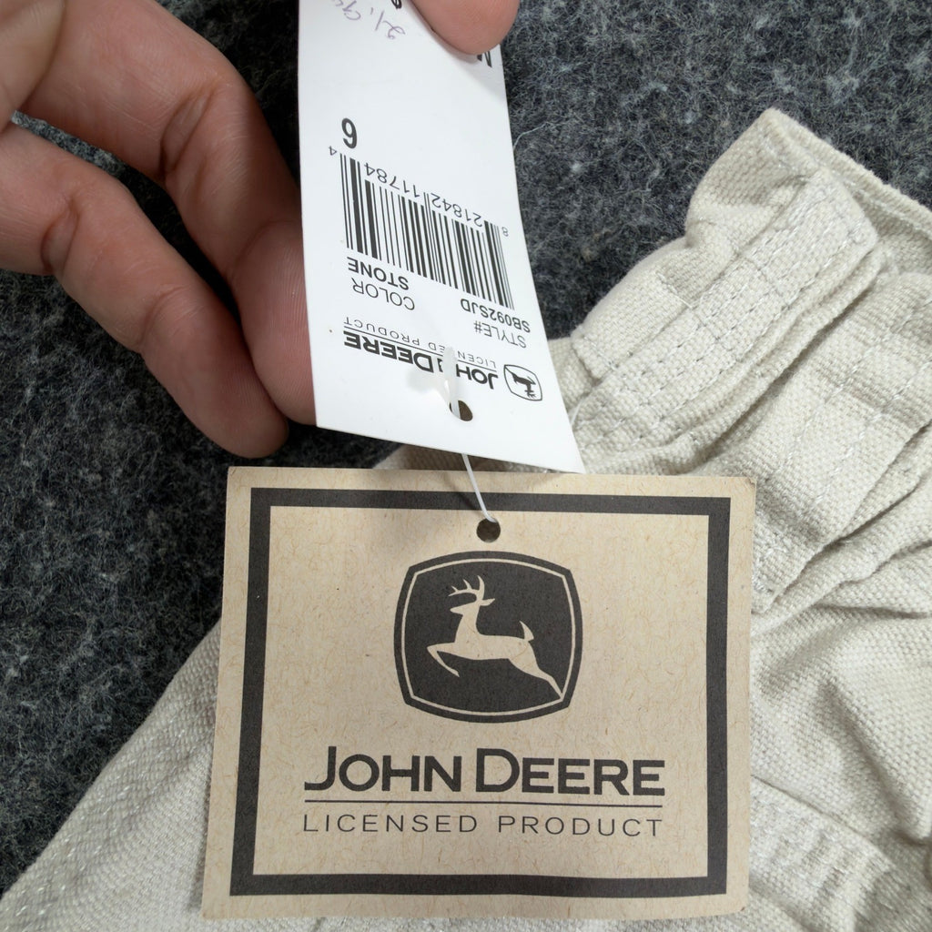 John Deere Y2K Carpenter Shorts Boys 6 Stone Cotton Canvas NWT Deadstock - take2supply