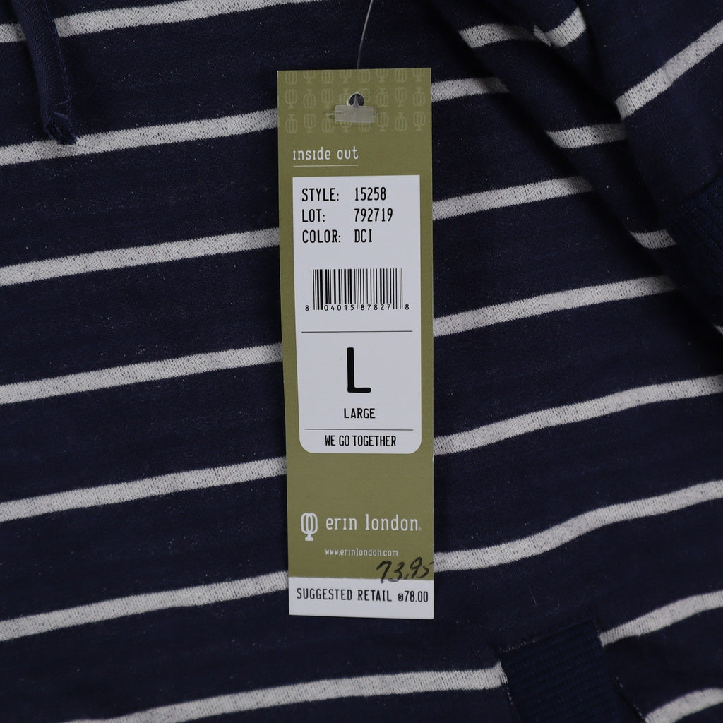 Erin London Womens L Navy White Striped Zip Hoodie Bell Sleeve Pockets NWT - take2supply