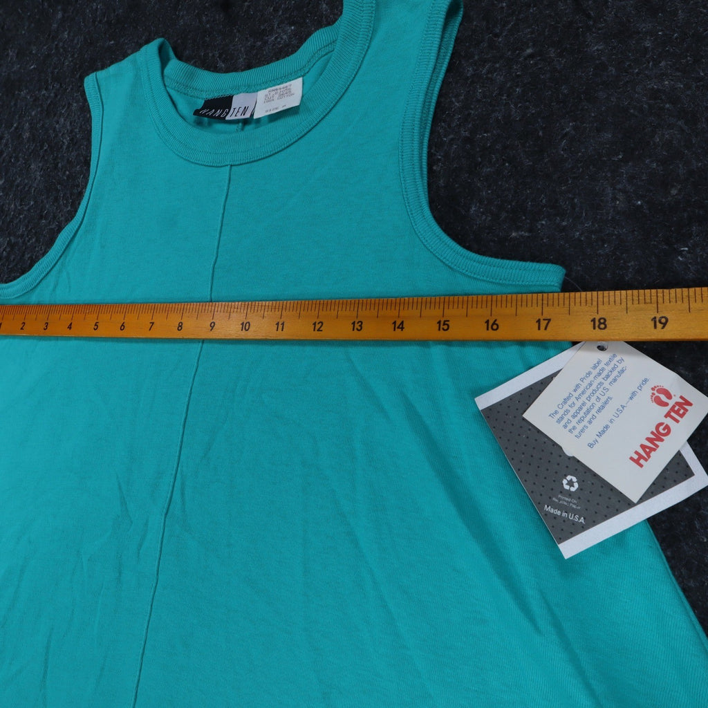 Hang Ten A-Line Tank Dress Medium Vintage 90s Teal Green Cotton Made in USA NWT - take2supply