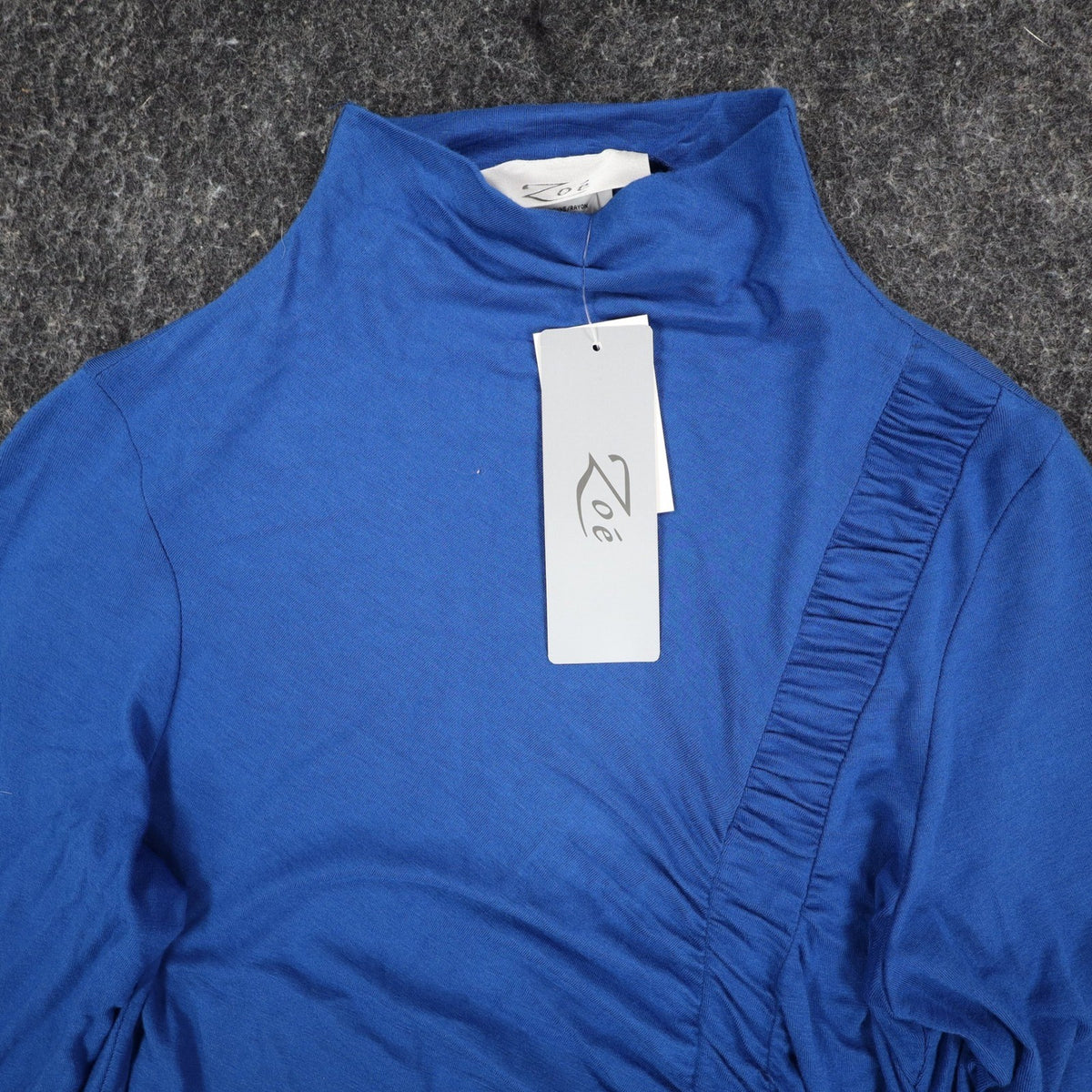 Zoé Ruched Mock Neck Top Womens P/S Blue Rayon Stretch Long Sleeve Canada NWT - take2supply