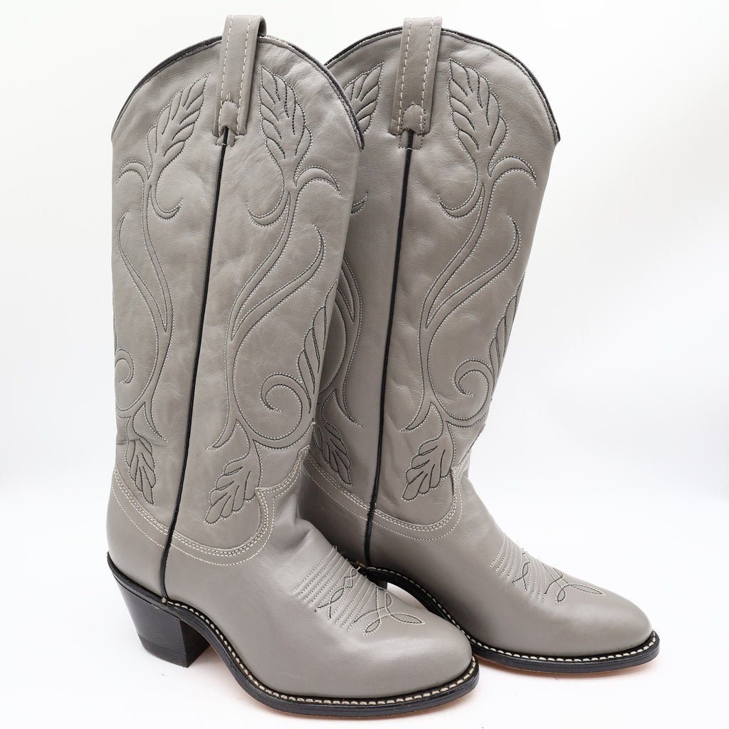 Acme Vintage 80s Cowboy Boots Womens 6 Grey Nappa Leather New Box 692 - take2supply