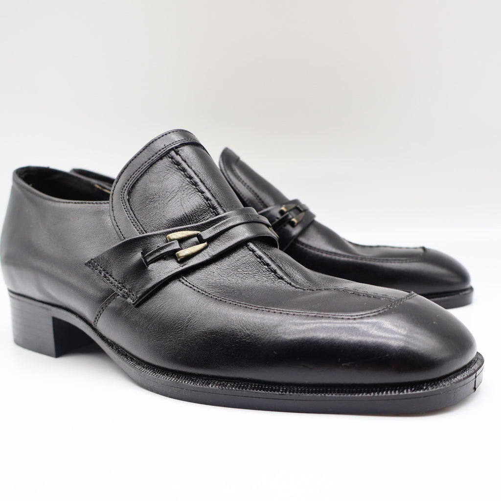 Fortune Shoes Mens 70s Black Leather Square Toe Loafers Deadstock Size 10