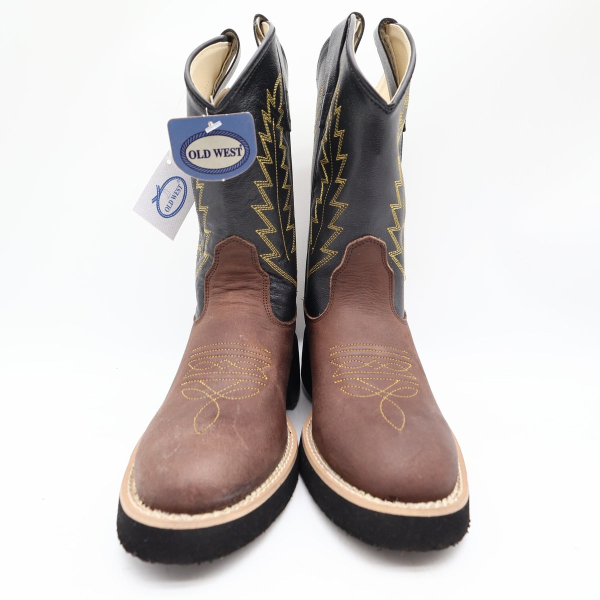 Old West 1606 Western Cowboy Boots Kids Size 1.5 Brown Black Leather NWT - take2supply