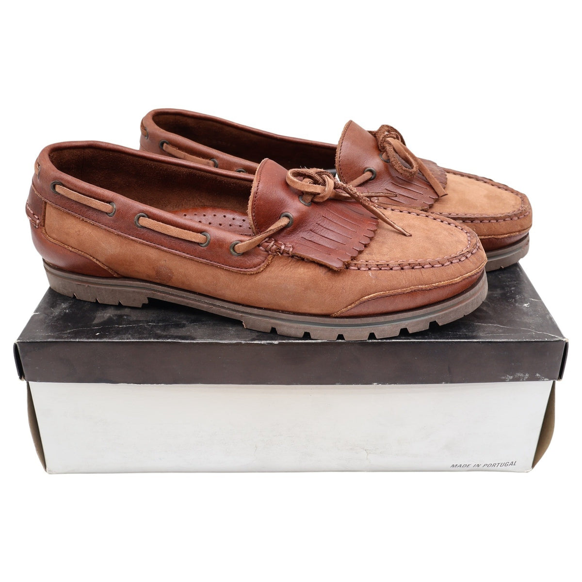 Barclay Kiltie Loafers Mens 12M Vintage Brown Leather Lug Sole Boat Shoes - take2supply