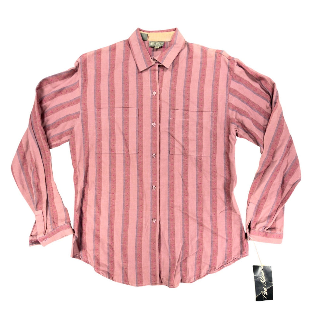 Bill Blass Vintage 80s Striped Button Down Shirt Womens 10 Fuchsia Cotton NWT - take2supply