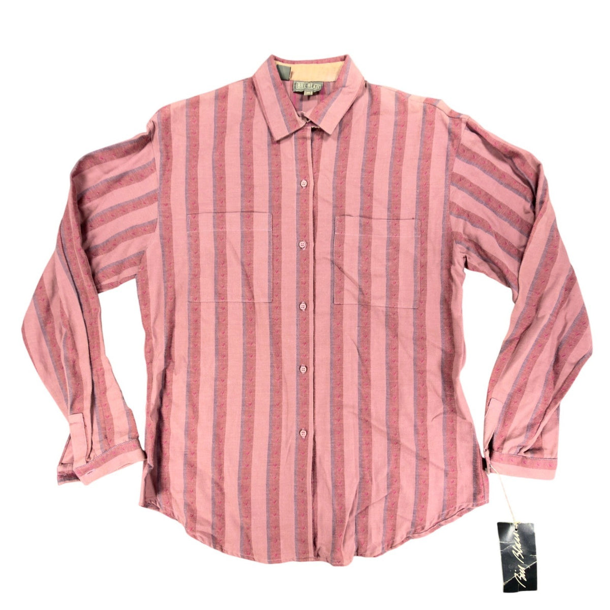 Bill Blass Vintage 80s Striped Button Down Shirt Womens 10 Fuchsia Cotton NWT - take2supply