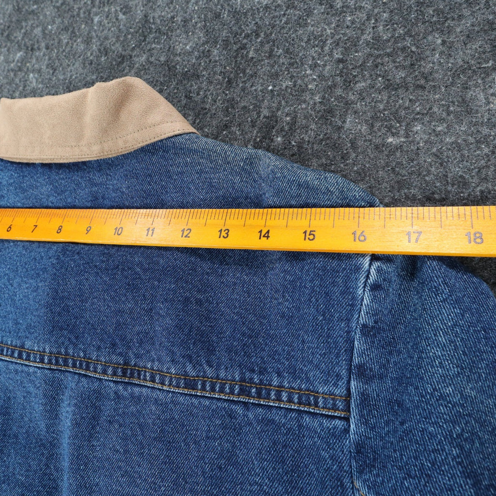Studio Ease Denim Jacket Womens 8 Blue Cotton Faux Suede Collar WAAC77RI NWT - take2supply