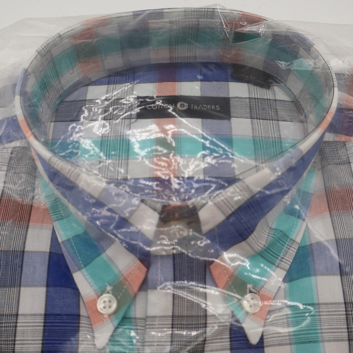 Cotton Traders Plaid Shirt Mens Medium Royal Blue Orange Check Button Down NWT - take2supply