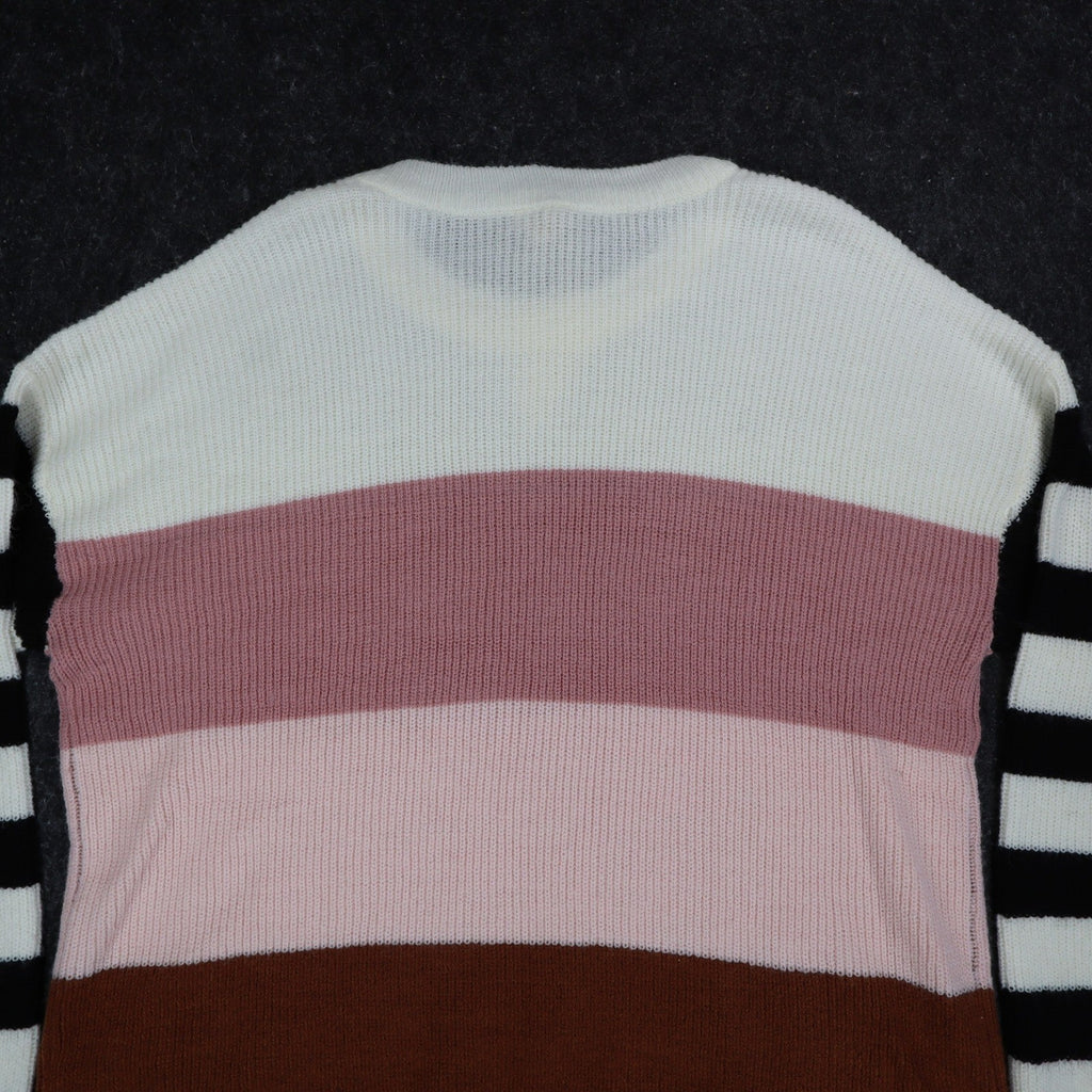 Hem & Thread Colorblock Striped Sweater Womens Large NWT Pink Brown Cream 7535 - take2supply