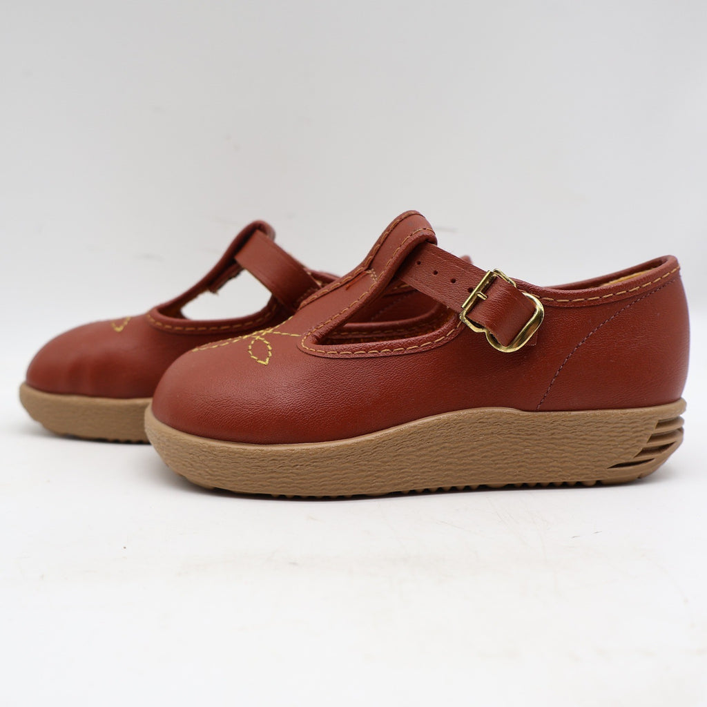 Candy Kids T-Strap Shoes Toddler 7 Vintage Brown Faux Leather USA Deadstock - take2supply