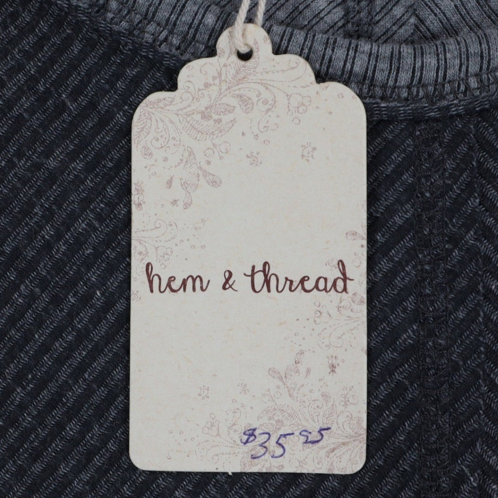 Hem & Thread Top Womens Large Gray Ribbed Lace Cuff Long Sleeve Tee New C797 - take2supply