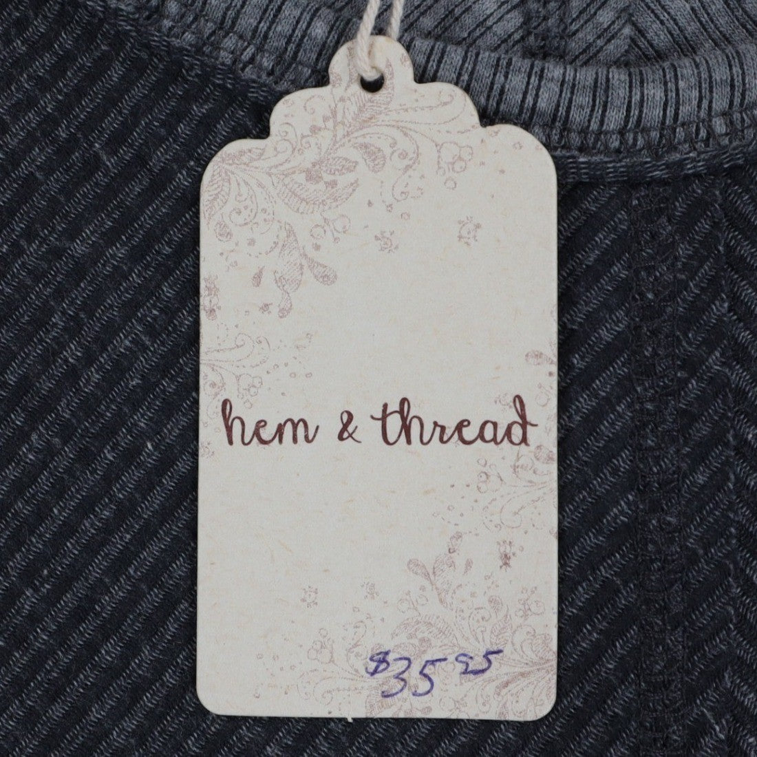 Hem & Thread Top Womens Large Gray Ribbed Lace Cuff Long Sleeve Tee New C797 - take2supply