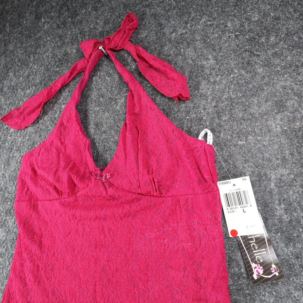 My Michelle Halter Top Large Y2K Pink Floral Lace Tie Neck Lettuce Hem NWT - take2supply