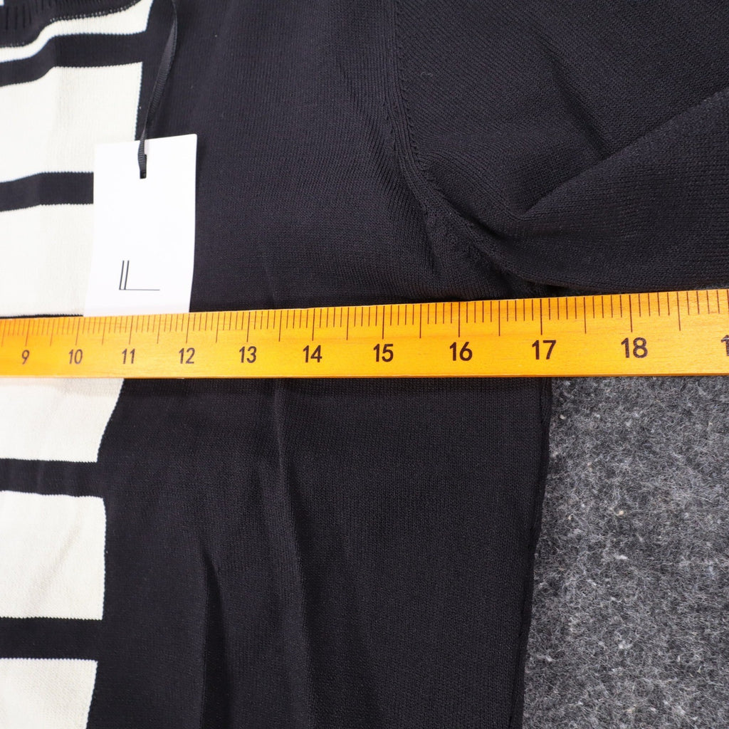 Lana Lee Tunic Sweater Womens Large Black White Striped Colorblock Zip Back New - take2supply