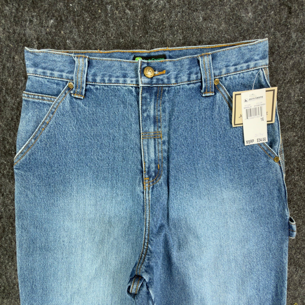 John Deere Y2K Carpenter Denim Shorts Boys 16 Stone Wash Blue NWT Vintage Style - take2supply